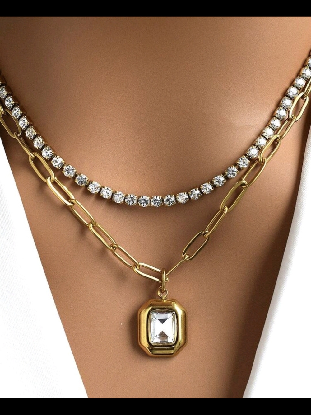 💛💛NEW💛💛 BEAUTIFUL!! 2PC Layered CZ Necklace Set In GOLD